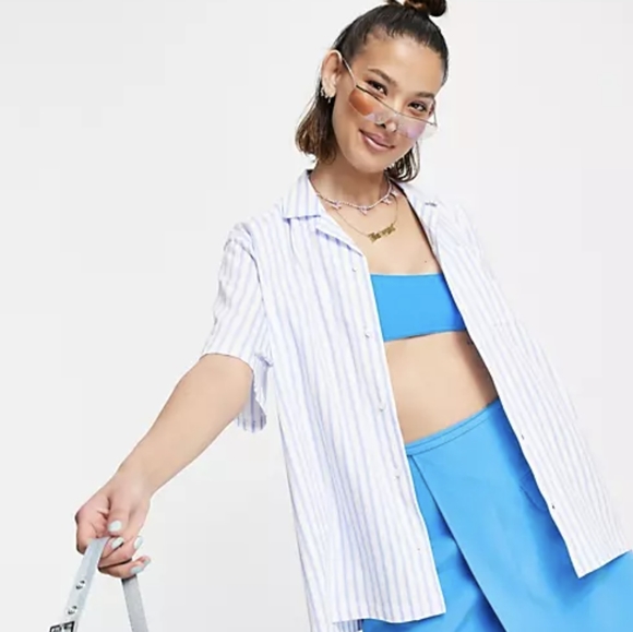 Reclaimed Vintage Tops - ASOS reclaimed vintage blue and white striped button down boxy top